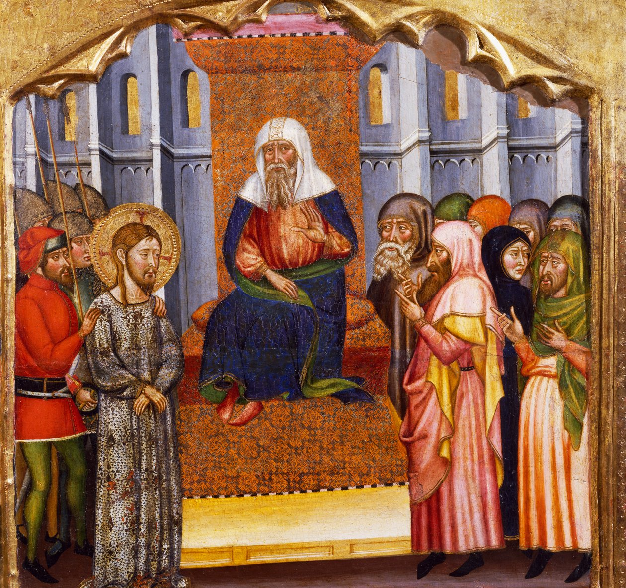 O Julgamento de Jesus, pelo Mestre de Rubio (século XIV), predella do retábulo da Igreja de Santa Maria, Rubio, pintura sobre madeira. de Master of Rubió