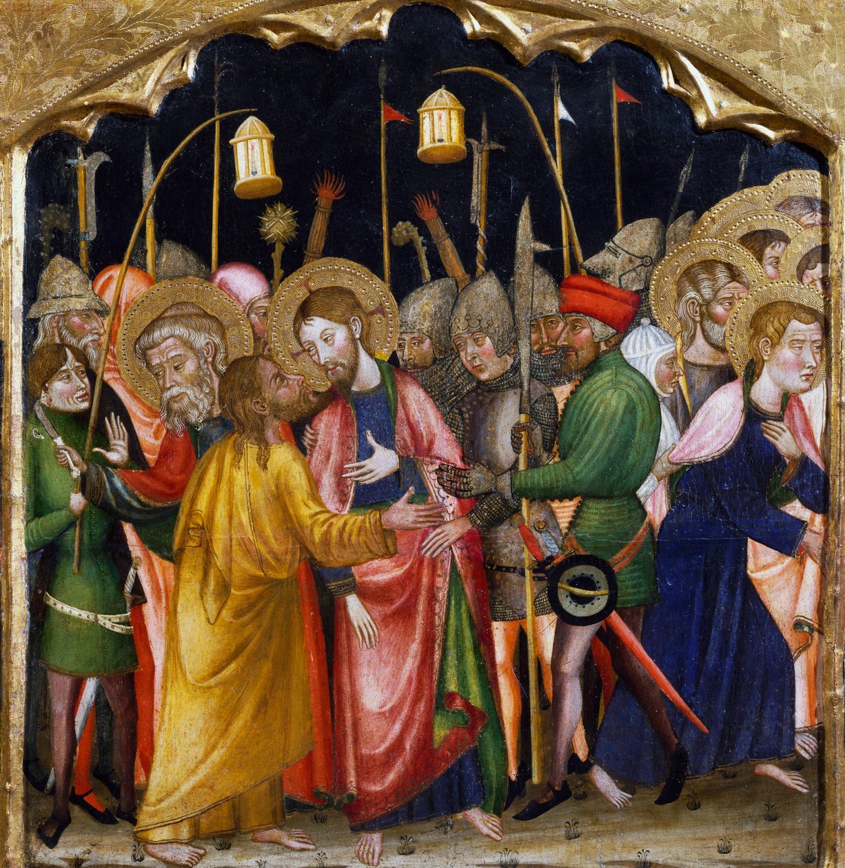 O beijo de Judas, pelo Mestre de Rubio (século XIV), predella do retábulo da Igreja de Santa Maria, Rubio, pintura sobre madeira. de Master of Rubió