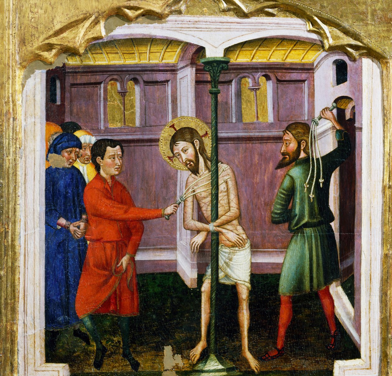 A flagelação, pelo Mestre de Rubio (século XIV), predella do retábulo da Igreja de Santa Maria, Rubio, pintura sobre madeira. de Master of Rubió