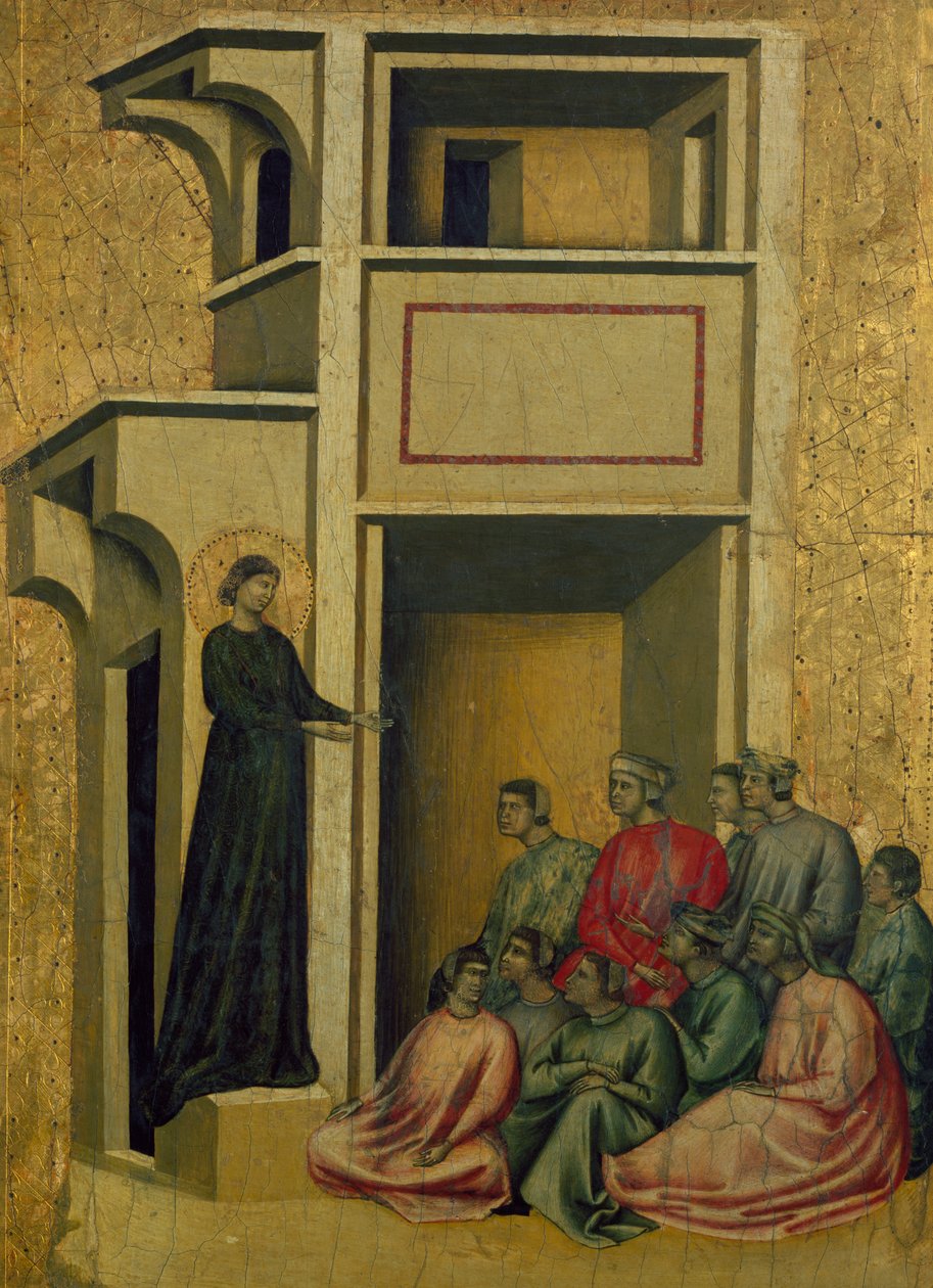 Santa Cecília fala para grupo de pessoas, cena de Santa Cecília e oito episódios de sua vida de Master of Saint Cecilia