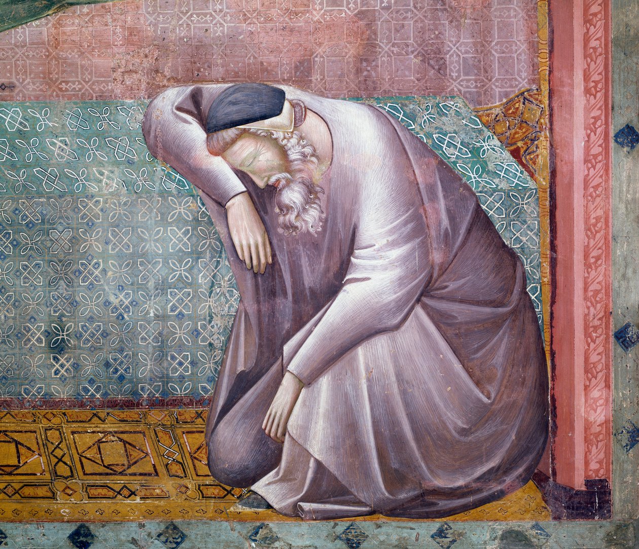 Histórias de São Francisco, detalhe da aparição a Gregório IX, afresco do Mestre de Santa Cecília (século XIII-XIV), Igreja Superior, Basílica Papal de São Francisco de Assis (Lista do Patrimônio Mundial da UNESCO, 2000), Assis, Úmbria, Itália de Master of Saint Cecilia