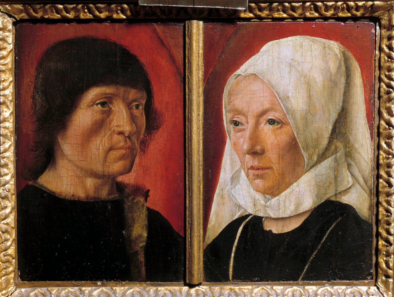 Retrato de um homem e da sua esposa. Representação de um casal (retrato duplo). Pintura pelo Mestre De Saint Gilles (activo entre 1490-1510), escola francesa de Master of Saint Giles