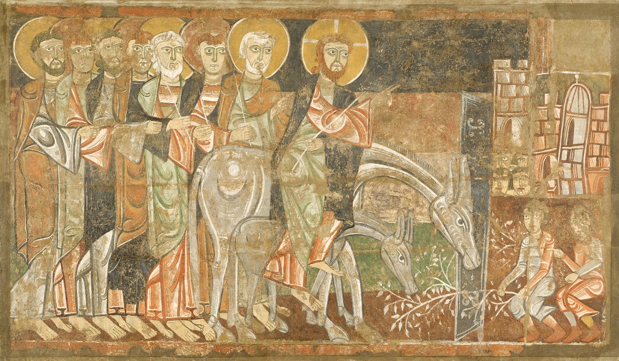 Entrada de Cristo em Jerusalém, c.1125 (fresco) de Master of San Baudel