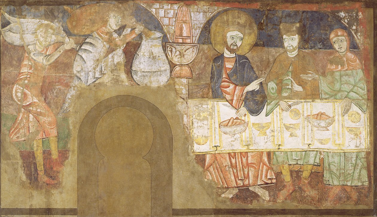 O Casamento em Caná, c.1150 (fresco montado sobre tela) de Master of San Baudelio de Berlanga