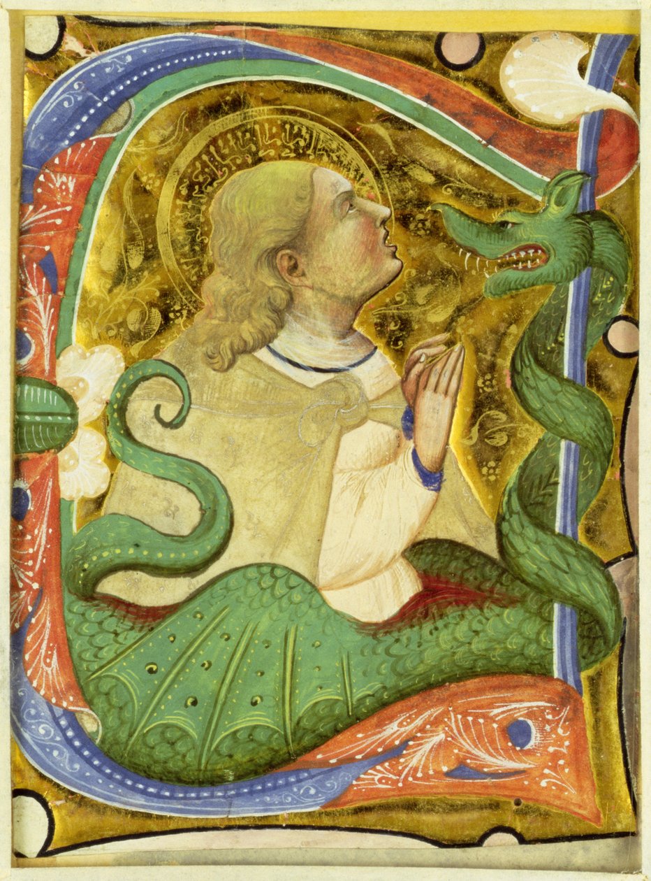 Historiated inicial &39;C&39; representando St. Margaret de Master of San Michele of Murano