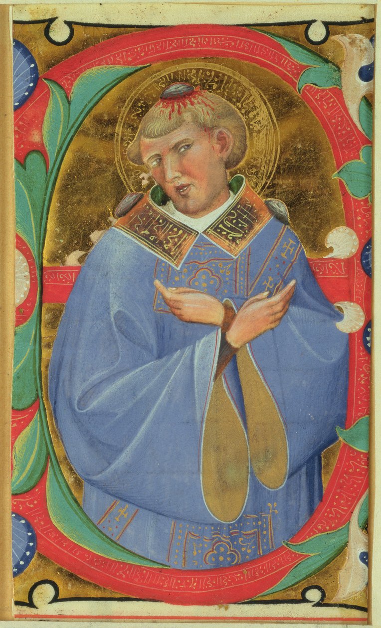 Historiated inicial &39;E&39; representando Santo Estêvão de Master of San Michele of Murano