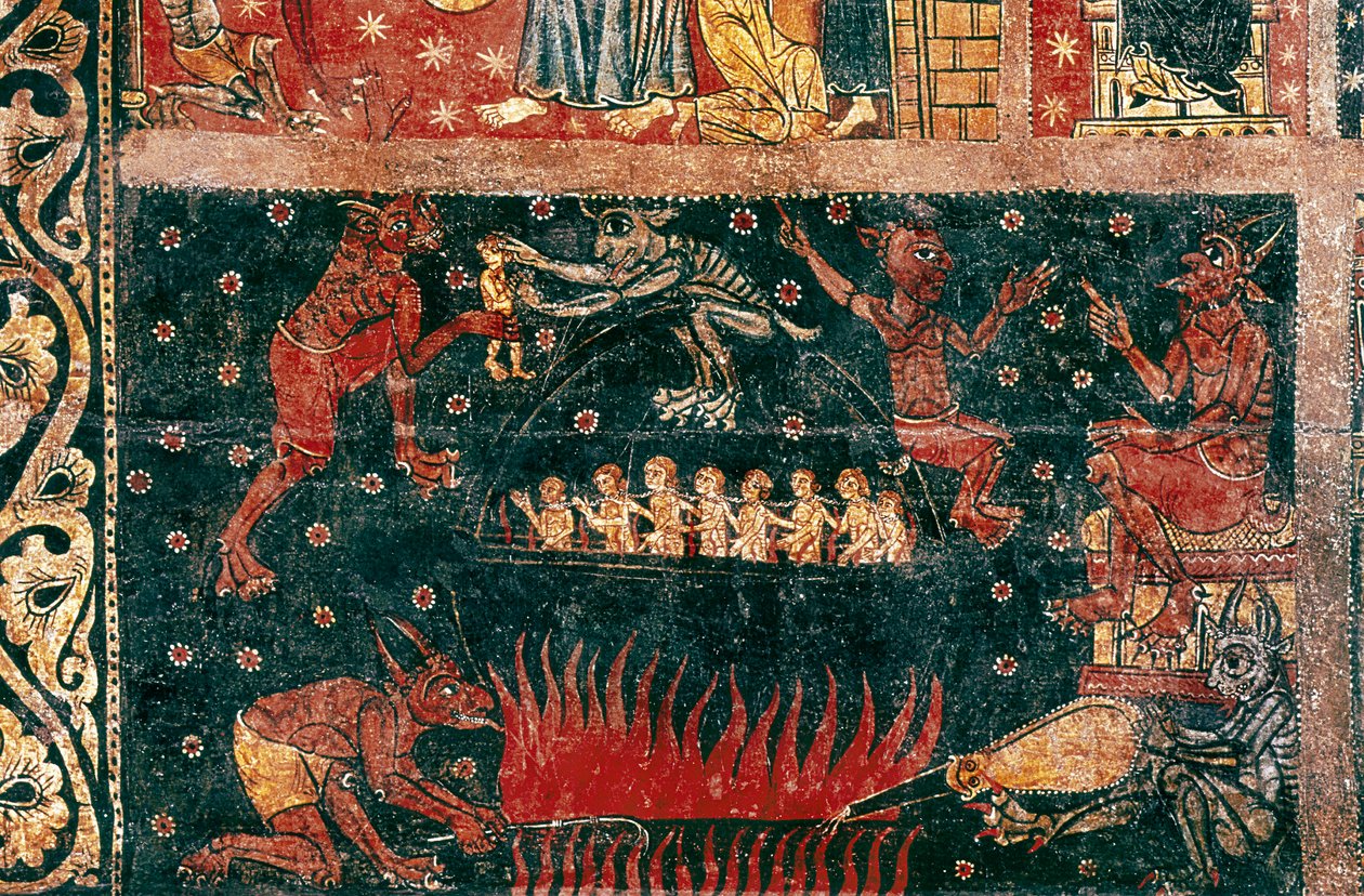 Sinal de São Miguel. Pormenor do inferno. Pintura de O Mestre de Soriguerola (meados do século XIII). Tempera sobre madeira. Museu Nacional de Arte da Catalunha, Barcelona. de Master of Soriguerola