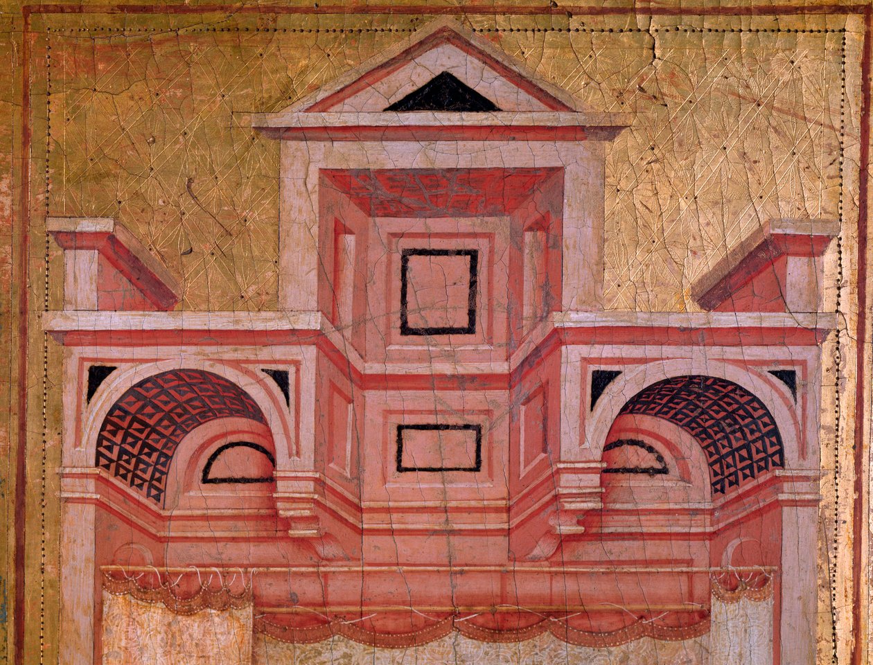 Santa Cecília e a história da sua vida (Detalhe de Arquitectura) - retábulo, c.1290-1320 de Master of St. Cecilia