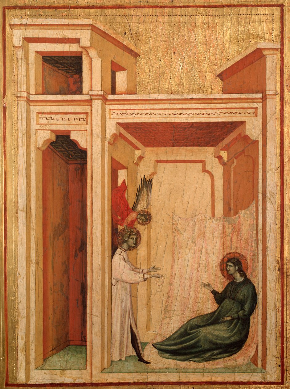 Santa Cecília e a história da sua vida Detalhe: O anjo traz flores para Valerianus - retábulo, c.1290-1320 de Master of St. Cecilia