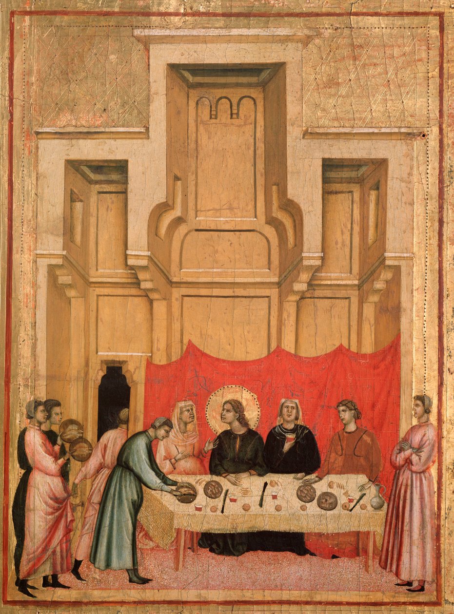 Santa Cecília e a história da sua vida Detalhe: o banquete de casamento de Cecília e Valério - retábulo, c.1290-1320 de Master of St. Cecilia