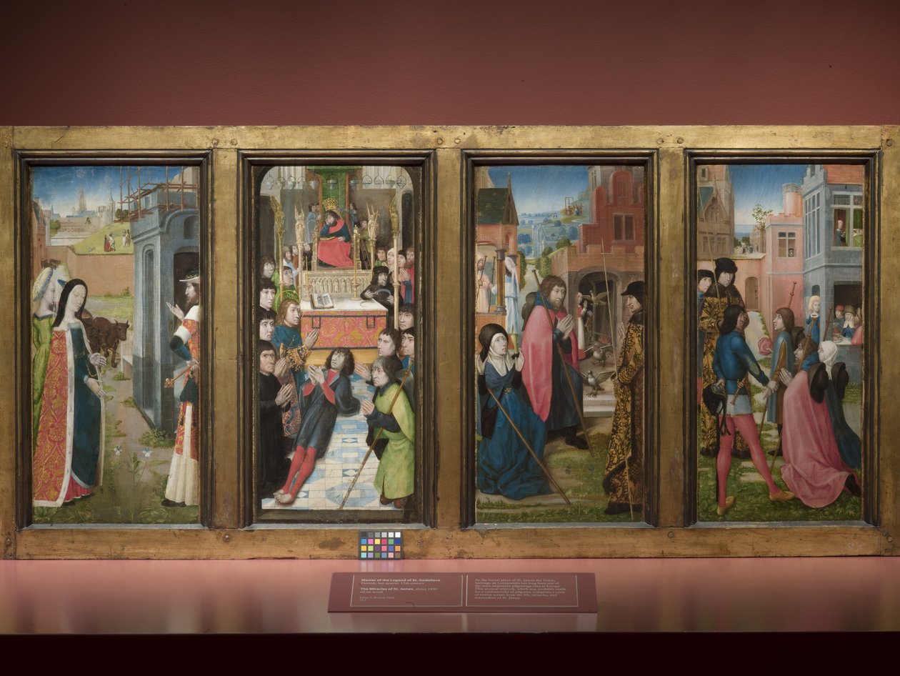 Os Milagres de Santiago (óleo sobre madeira) de Master of St. Godelieve Legend (attr. to)