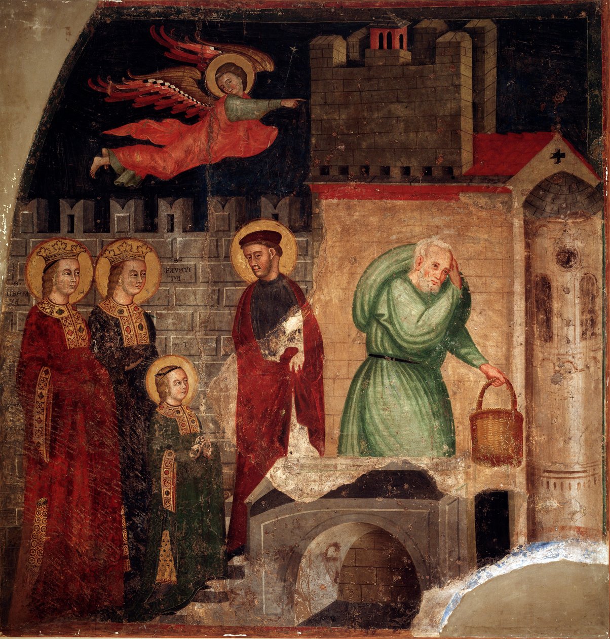 Saint Faustina e Liberate encontram refúgio numa casa em Como (detalhe) (Fresco de Master of St Margaret