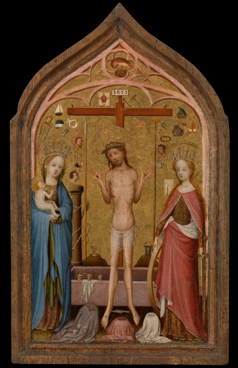 Homem de Dores com Madonna e Santa Catarina de Alexandria (tempera no painel) de Master of St. Veronica