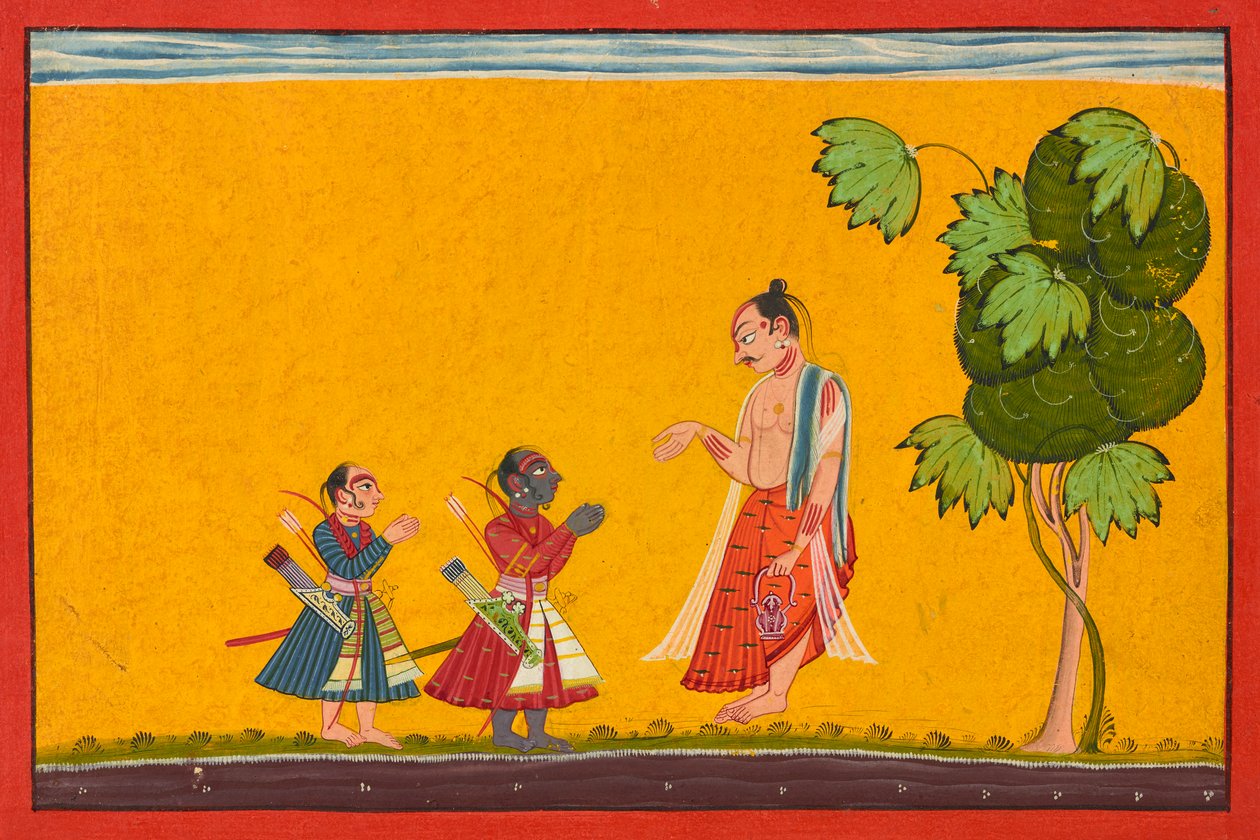 Rama e Lakshman com o Sábio Vishwamitra, de um Ramayana, ka. 1680-1690. de Master of Style II of the