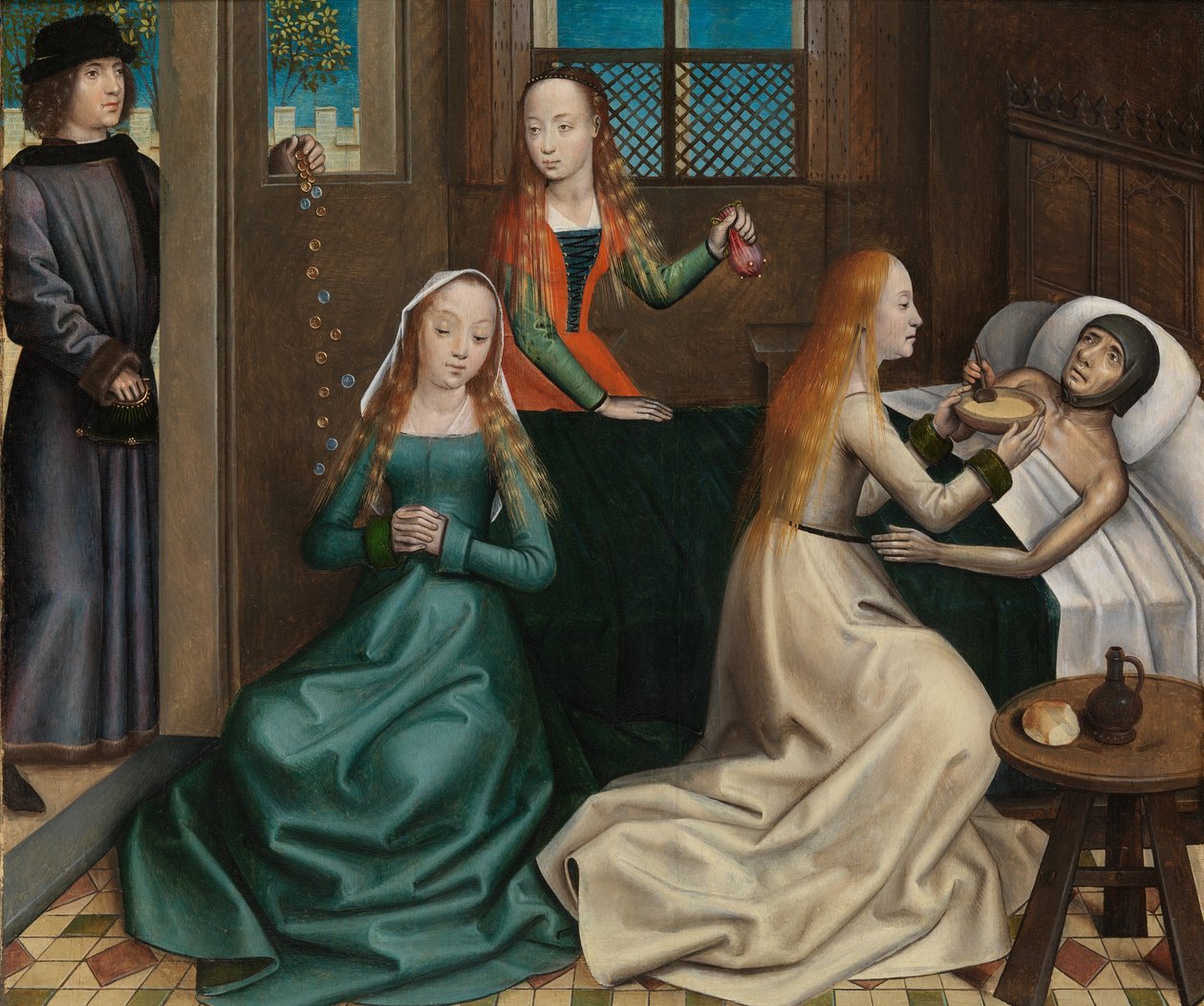 A Caridade de São Nicolau, do Altar de São Nicolau, c.1486-93 (óleo sobre painel) de Master of The Legend of St. Lucy