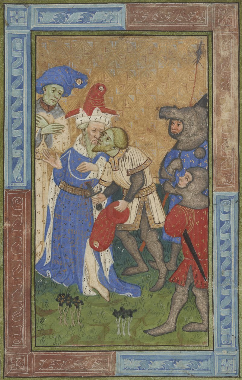 Cena de assassinato Ms B.11.7, c.1420 (tinta tempera, prata e ouro em pergaminho) de Master of Trinity College