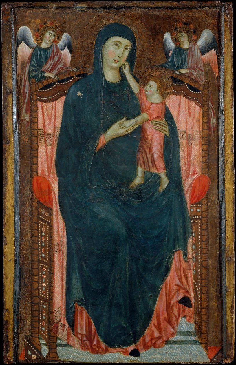 Madonna e criança entronizada com anjos. de Master of Varlungo