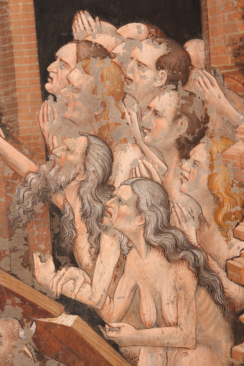 "Ressurreição" e "Descida ao Limbo", Detalhe do povo erguido do Antigo Testamento, incluindo Adão com uma longa barba cinzenta, c.1420 (fresco) de Master of Vignola