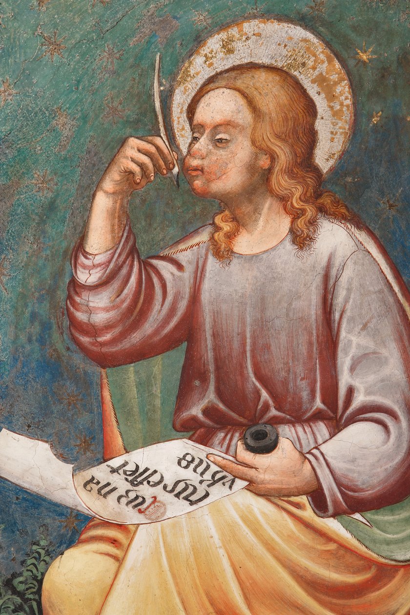 "São Mateus Evangelista" escrevendo "Quando Jesus nasceu", c.1420 (fresco) Detalhe, c.1420 (fresco) de Master of Vignola