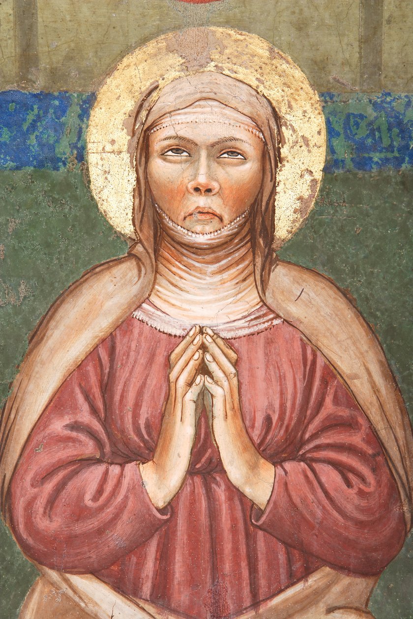 "O Pentecostes", Detalhe da Virgem Maria, c.1420 (fresco) de Master of Vignola