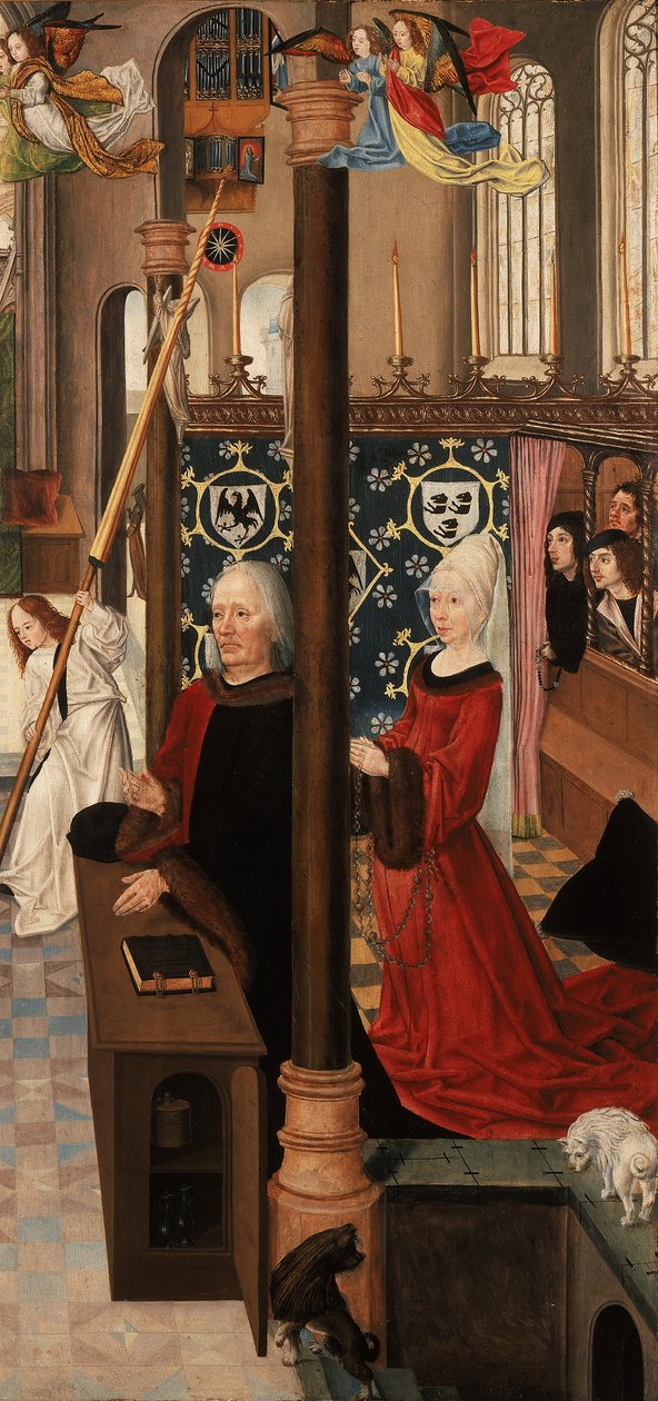 Retábulo da Crucificação: Hermann Rinck e Druitgen van Dalen e três filhos (verso da ala direita) de Master of the Aachen Altar