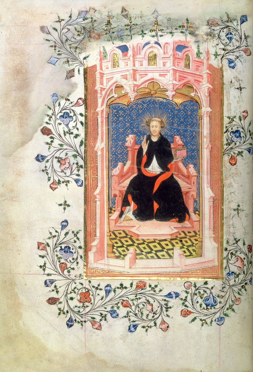 Roy 2 A XVIII f.7v São João de Bridlington (d.1379) com o Livro de Horas de João de Beaufort de Master of the Beaufort Saints