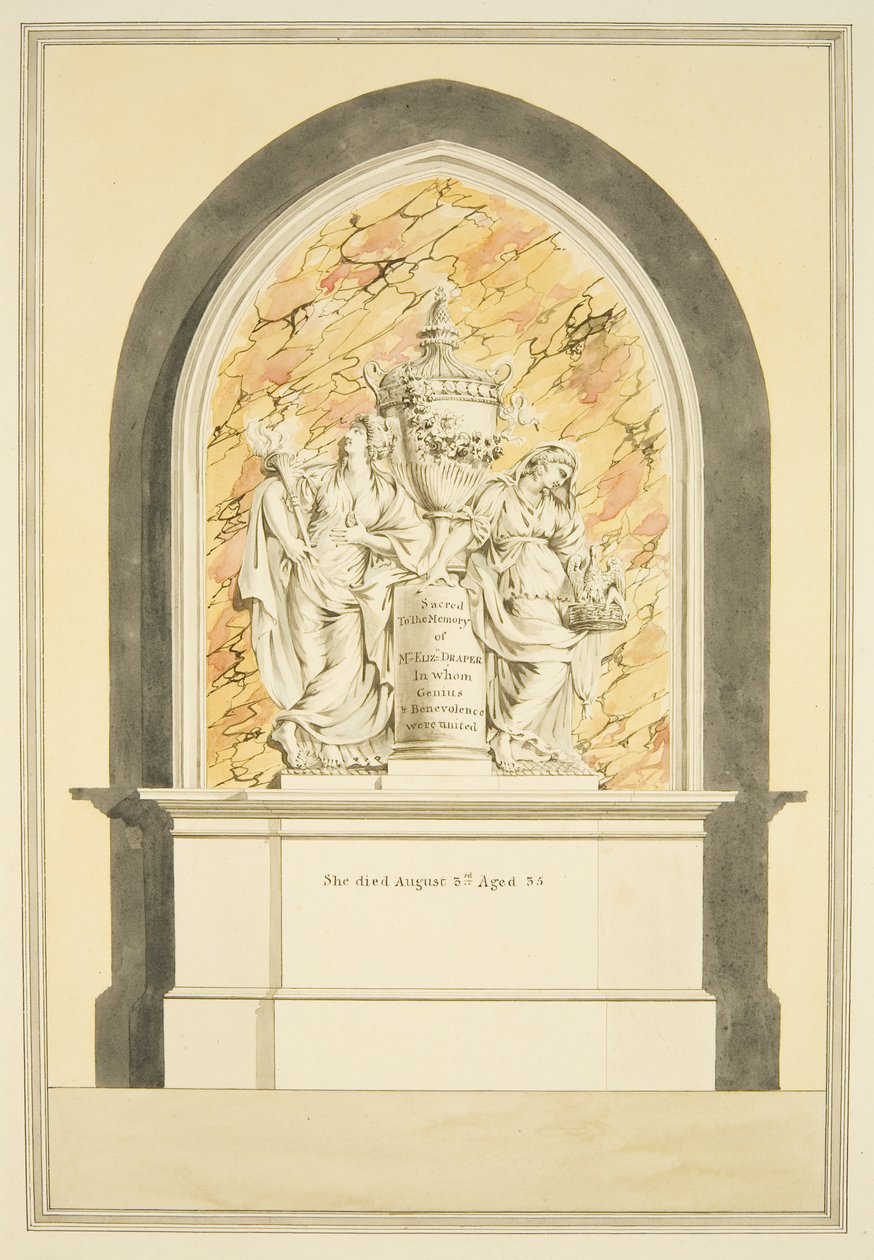 Túmulo da Sra. Elizabeth Draper, morreu em 1835, na Catedral de Bristol (aguarela sobre papel) de Master of the Bristol Church Monuments