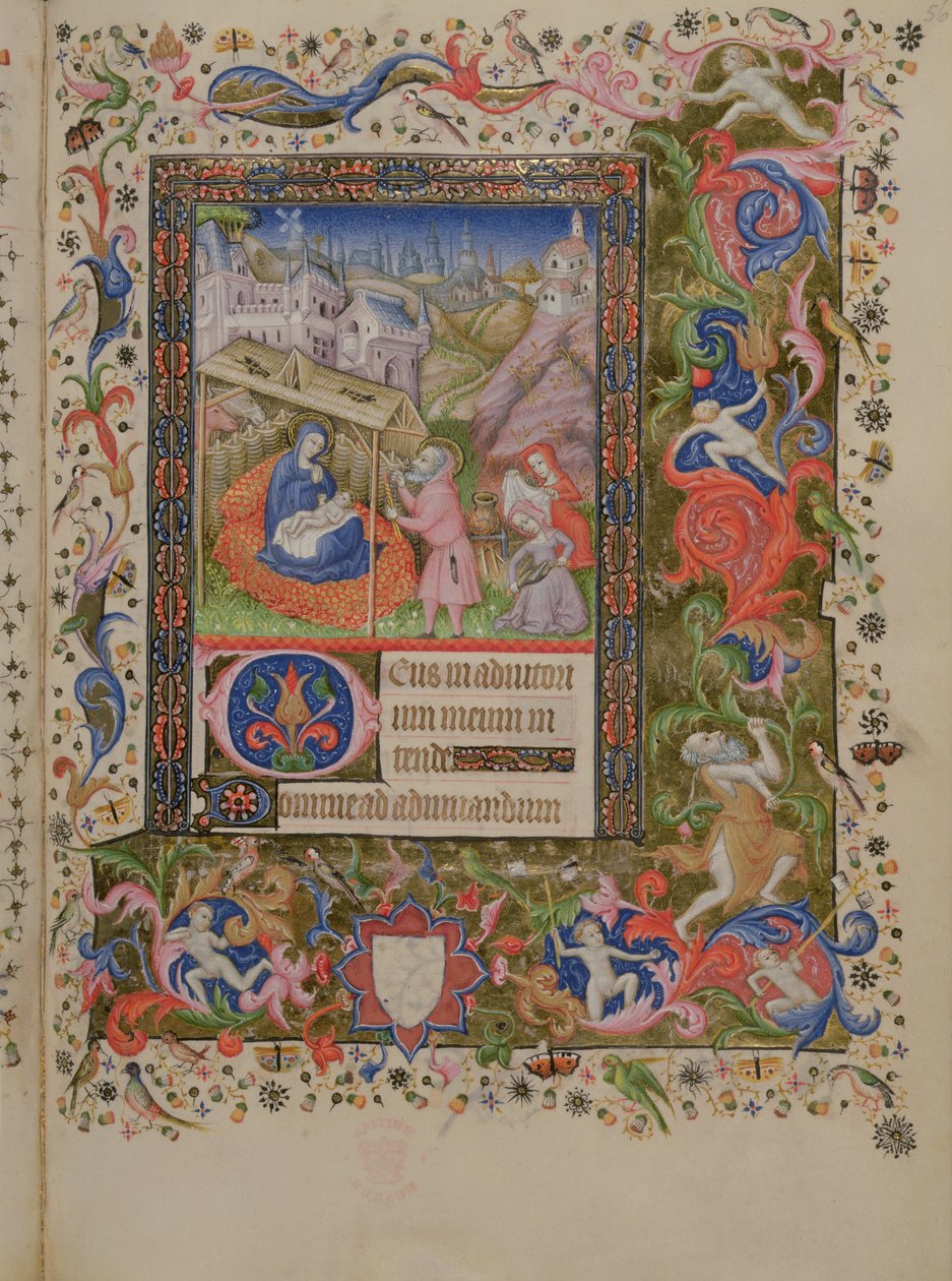 Acrescentar 29433 f.56 Natividade, de um Livro de Horas, c.1407 (vellum) (ver também 16338 & 16339) de Master of the Brussels Initials
