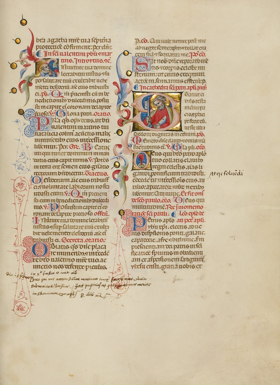 Inicial I: São Valentiniano; Inicial S: São Pedro de Master of the Brussels Initials
