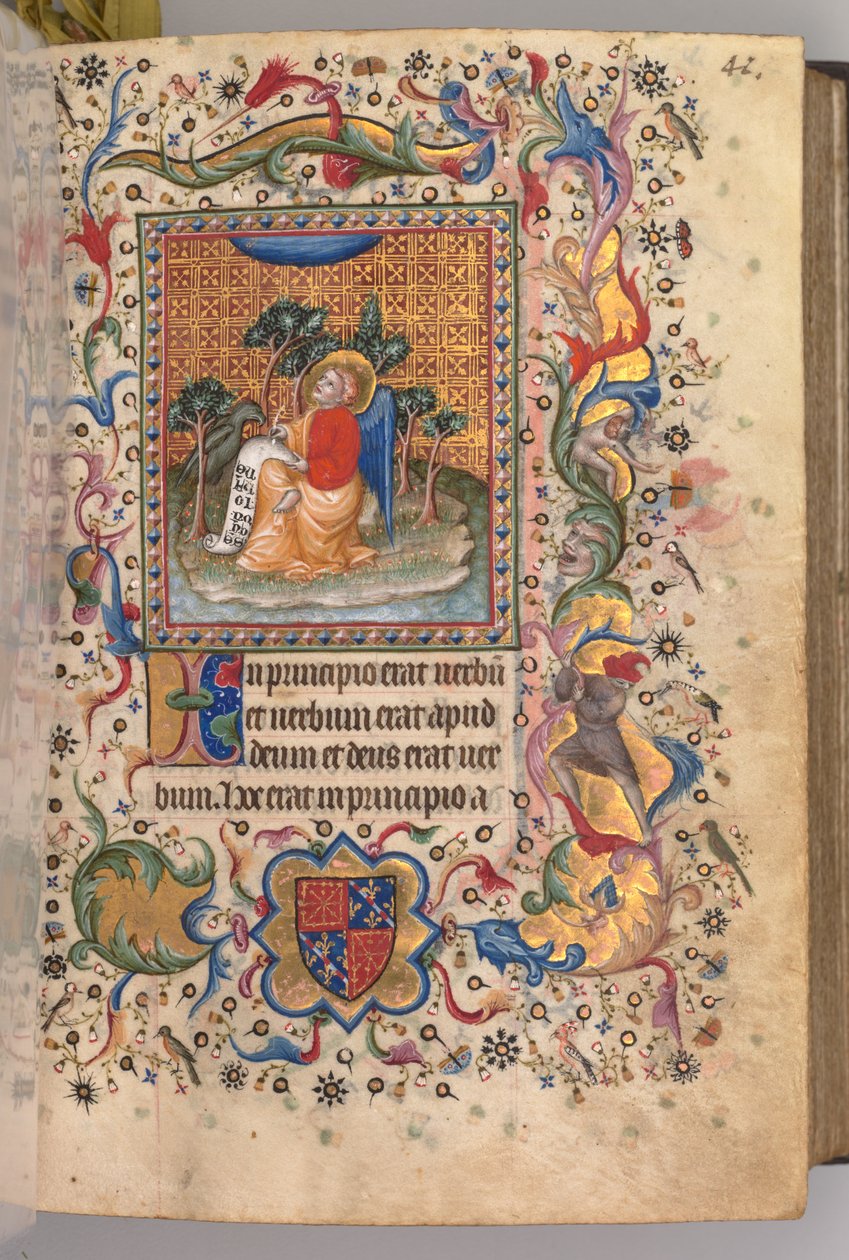 Horas de Carlos o Nobre, rei de Navarra (1361-1425): fol.1r, S. João Evagelista de Master of the Brussels Initials and Associates