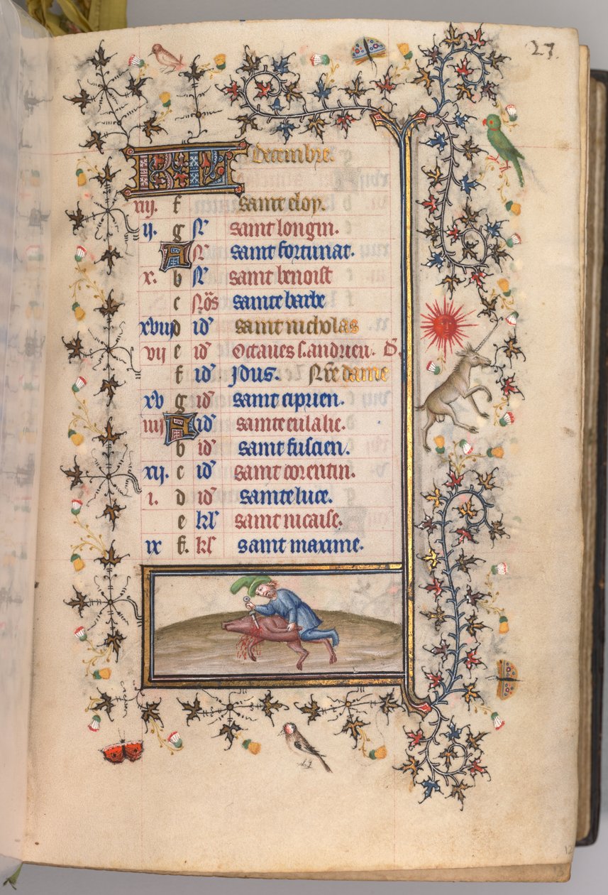 Horas de Carlos Nobre, rei de Navarra 1361-1425: fol. 12 de dezembro, c. 1405 de Master of the Brussels Initials and Associates