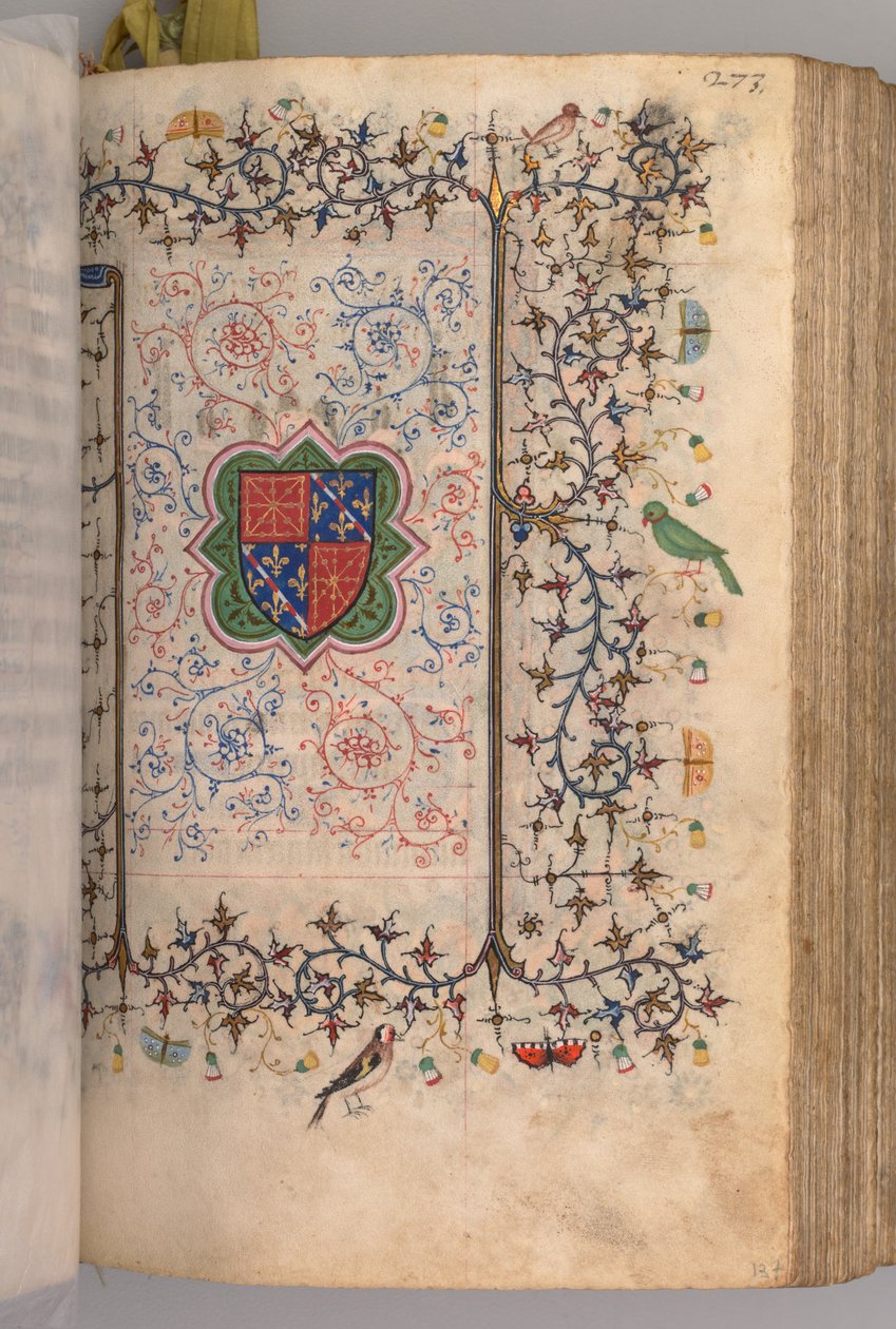 Horas de Carlos Nobre, rei de Navarra 1361-1425: fol. 137r, Brasão de armas ..., c. 1405 de Master of the Brussels Initials and Associates