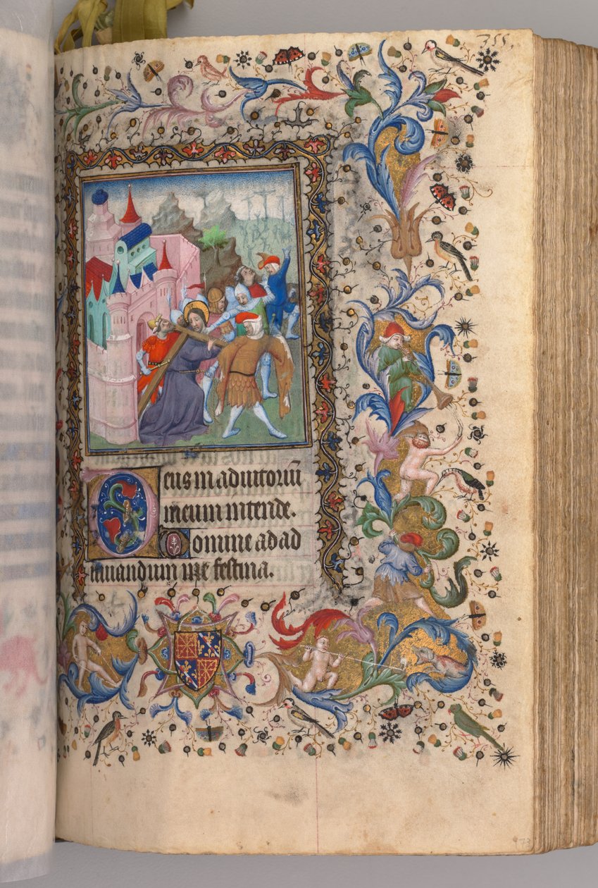 Horas de Carlos Nobre, rei de Navarra 1361-1425: fol. 170v, Cristo carregando a cruz, c. 14 de Master of the Brussels Initials and Associates