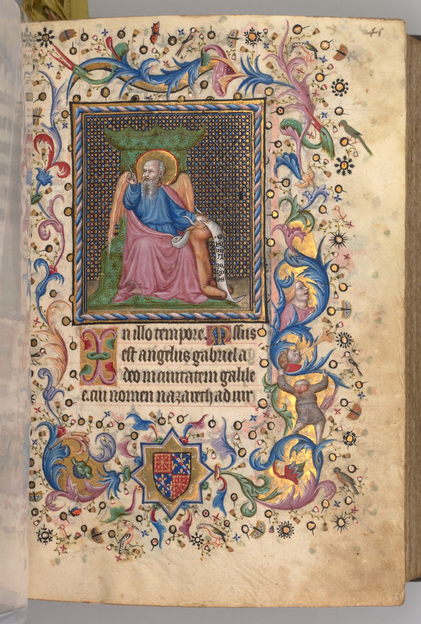 Horas de Carlos Nobre, rei de Navarra 1361-1425: fol. 23r, São Lucas, c. 1405 de Master of the Brussels Initials and Associates