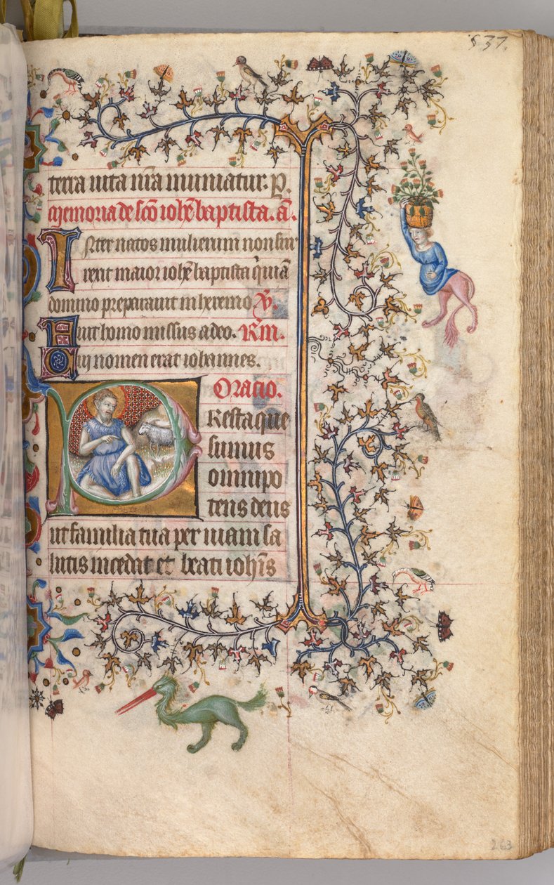 Horas de Carlos Nobre, rei de Navarra 1361-1425: fol. 260v, São João Batista, c. 1405 de Master of the Brussels Initials and Associates