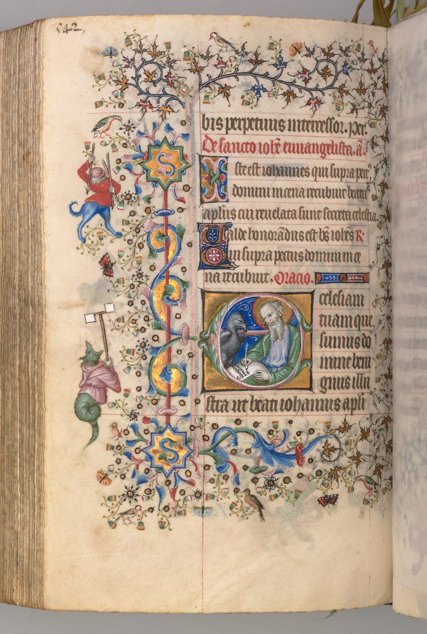 Horas de Carlos Nobre, rei de Navarra 1361-1425: fol. 265v, São João Evangelista, c. 1405 de Master of the Brussels Initials and Associates