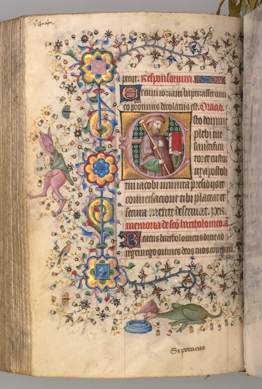 Horas de Carlos Nobre, rei de Navarra 1361-1425: fol. 266v, St. James, c. 1405 de Master of the Brussels Initials and Associates