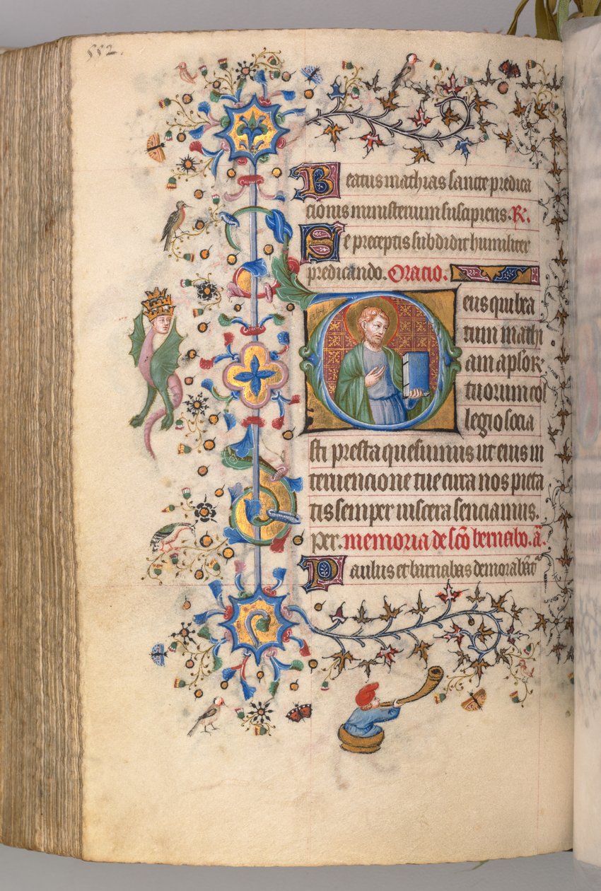 Horas de Carlos Nobre, rei de Navarra 1361-1425, fol. 270v, St. Mathias, c. 1405 de Master of the Brussels Initials and Associates