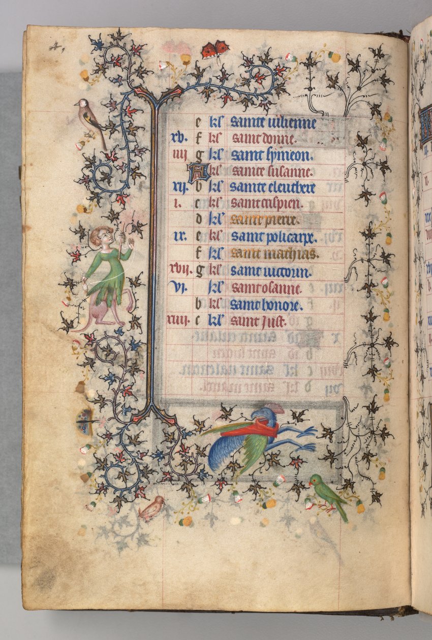 Horas de Carlos Nobre, rei de Navarra 1361-1425: fol. 2v, fevereiro, c. 1405 de Master of the Brussels Initials and Associates