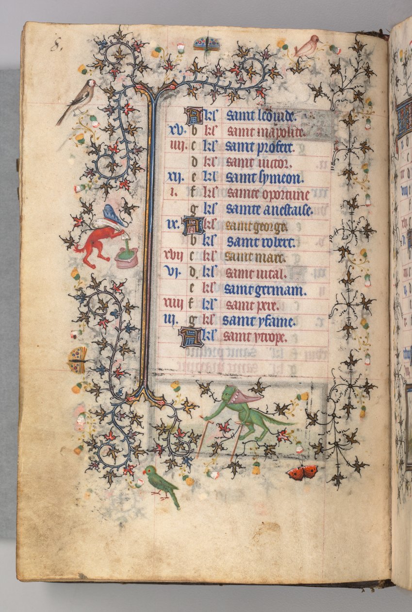 Horas de Carlos Nobre, rei de Navarra 1361-1425: fol. 4v, abril, c. 1405 de Master of the Brussels Initials and Associates