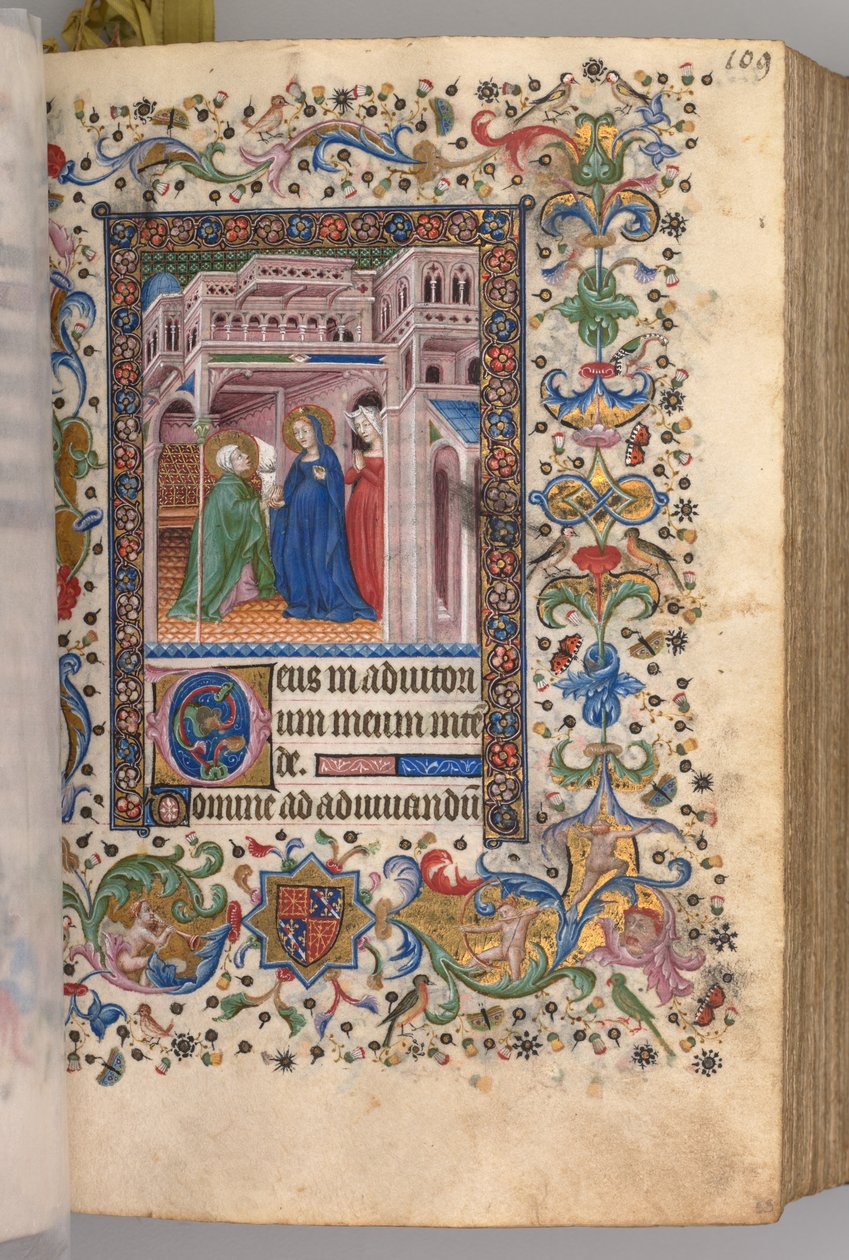 Horas de Carlos Nobre, rei de Navarra 1361-1425: fol. 55r, The Visitation Lauds, c. 1405 de Master of the Brussels Initials and Associates