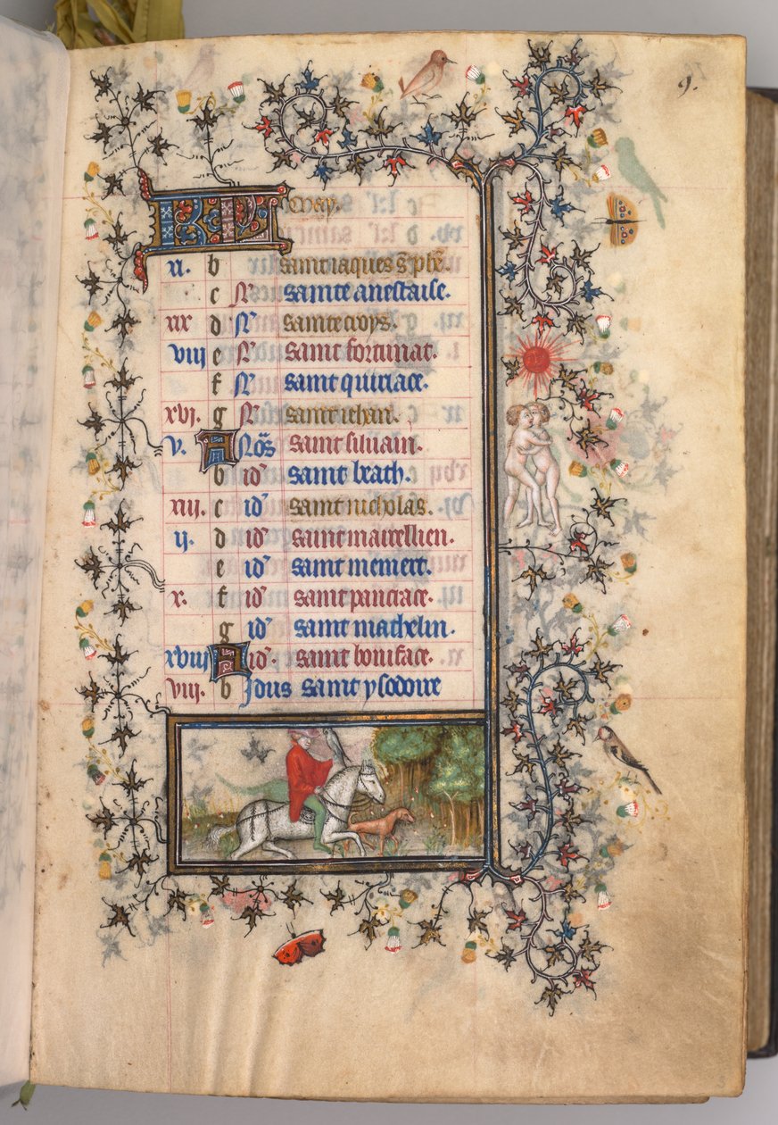 Horas de Carlos Nobre, rei de Navarra 1361-1425: fol. 5r, maio, c. 1405 de Master of the Brussels Initials and Associates