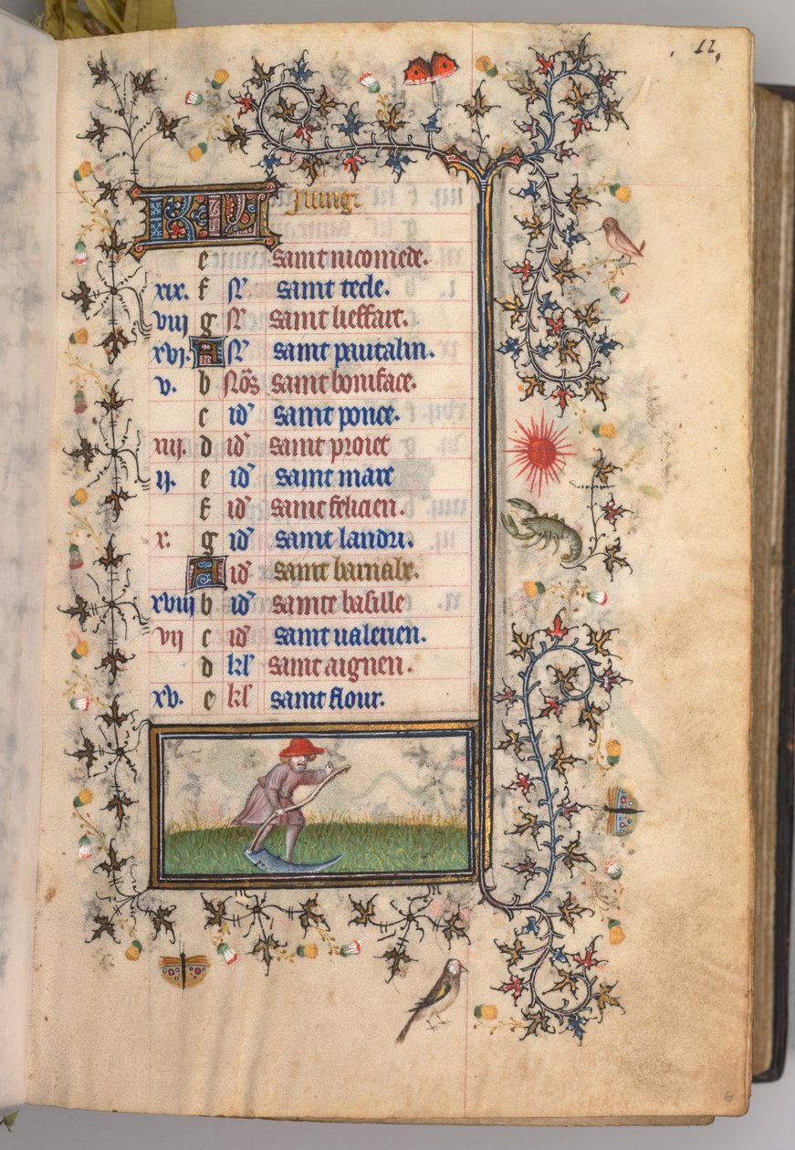 Horas de Carlos Nobre, rei de Navarra 1361-1425: fol. 6r, junho, c. 1405 de Master of the Brussels Initials and Associates