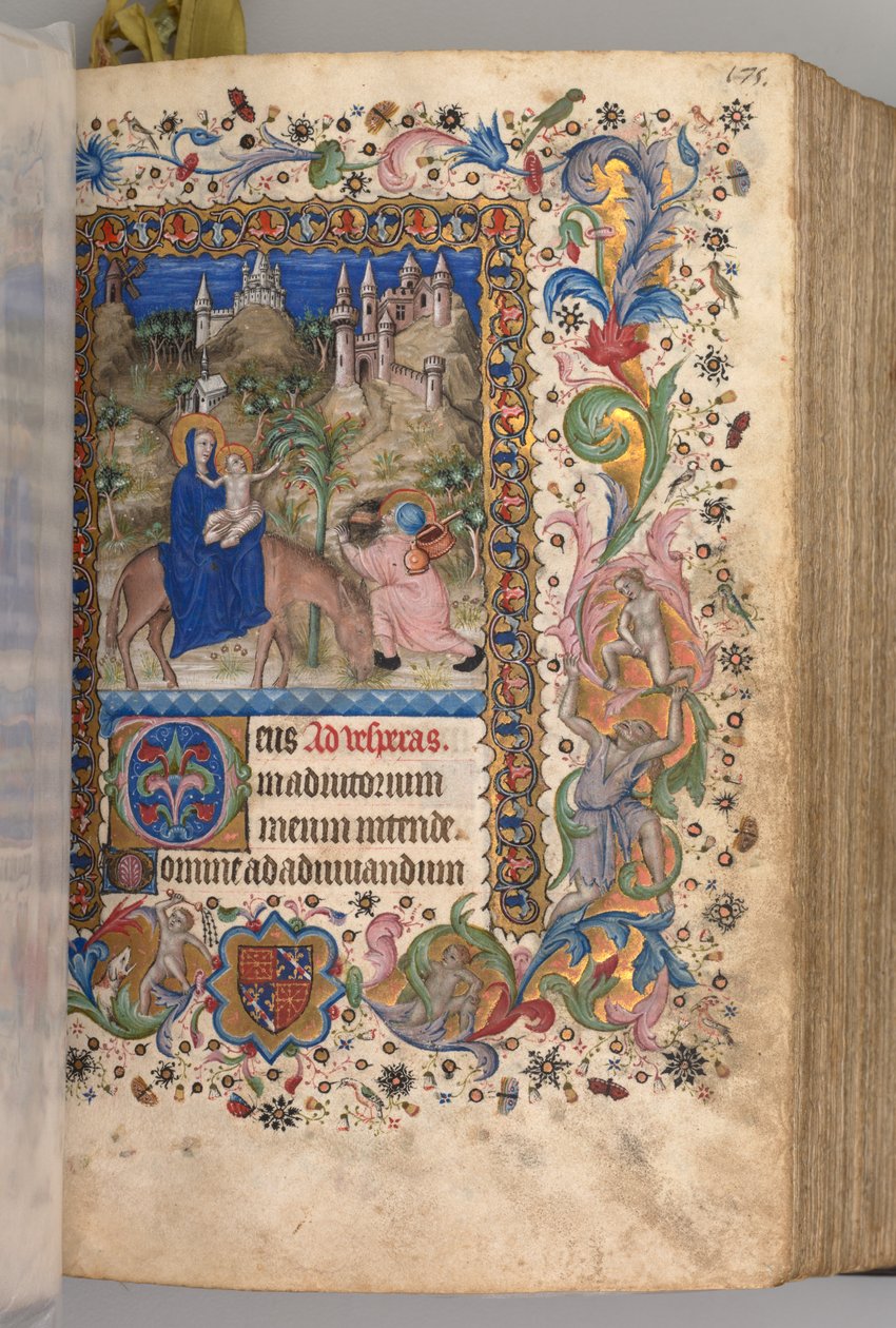 Horas de Carlos Nobre, rei de Navarra 1361-1425: fol. 88r, Voo para o Egito Vésperas, c. 1 de Master of the Brussels Initials and Associates