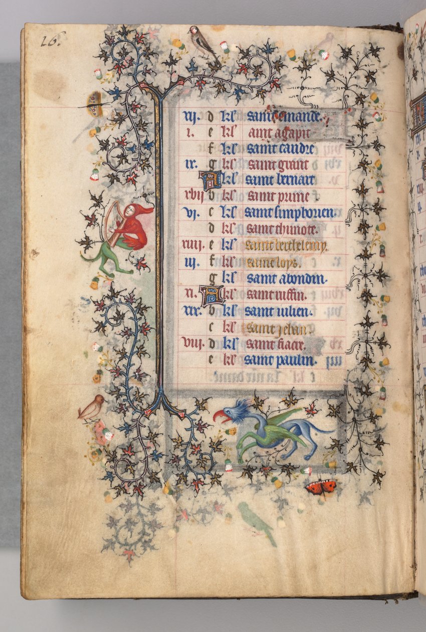 Horas de Carlos Nobre, rei de Navarra 1361-1425: fol. 8v, agosto, c. 1405 de Master of the Brussels Initials and Associates