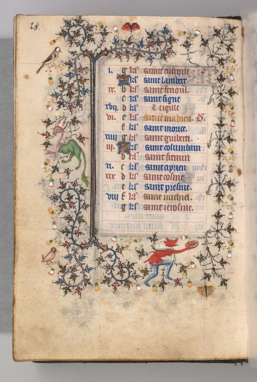 Horas de Carlos Nobre, rei de Navarra 1361-1425: fol. 9v, setembro, c. 1405 de Master of the Brussels Initials and Associates