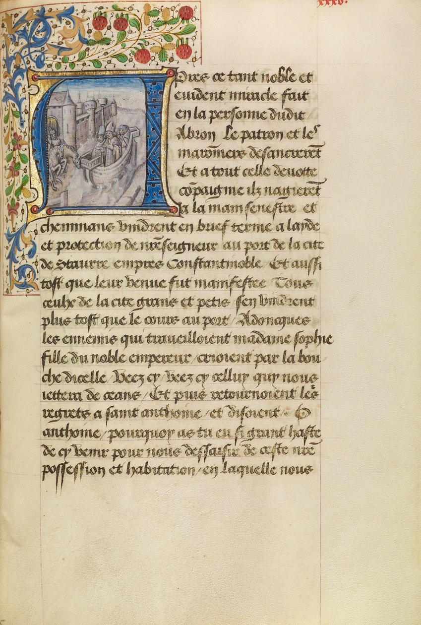 Inicial A: Chegada dos navios a Constantinopla de Master of the Brussels Romuléon
