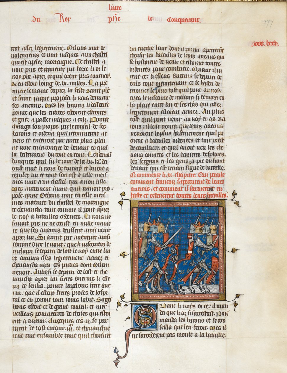 Royal 16 G. VI, f.377 exército francês em marcha para Bouvines, de 