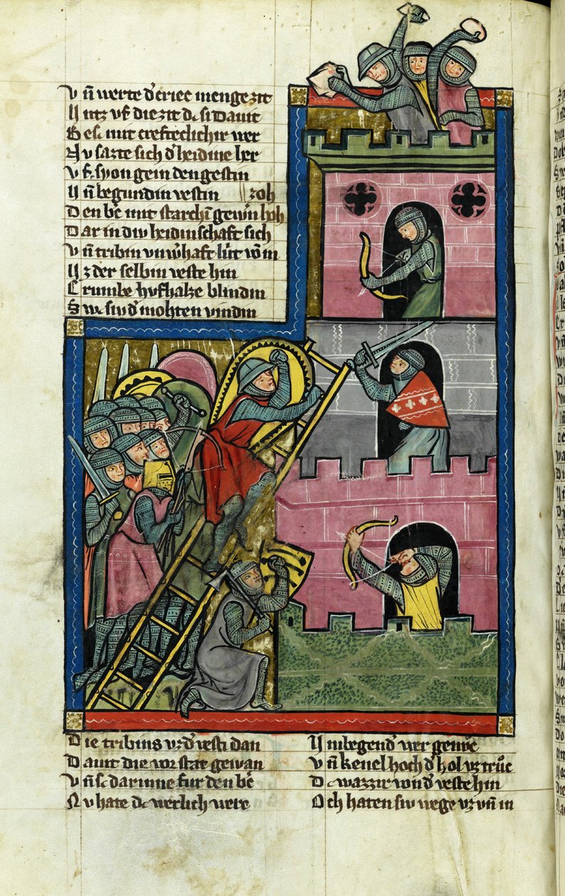 Tomando um castelo em Jerusalém da crônica do mundo Weltchronik por Rudolf von Ems de Master of the Chronicle of the