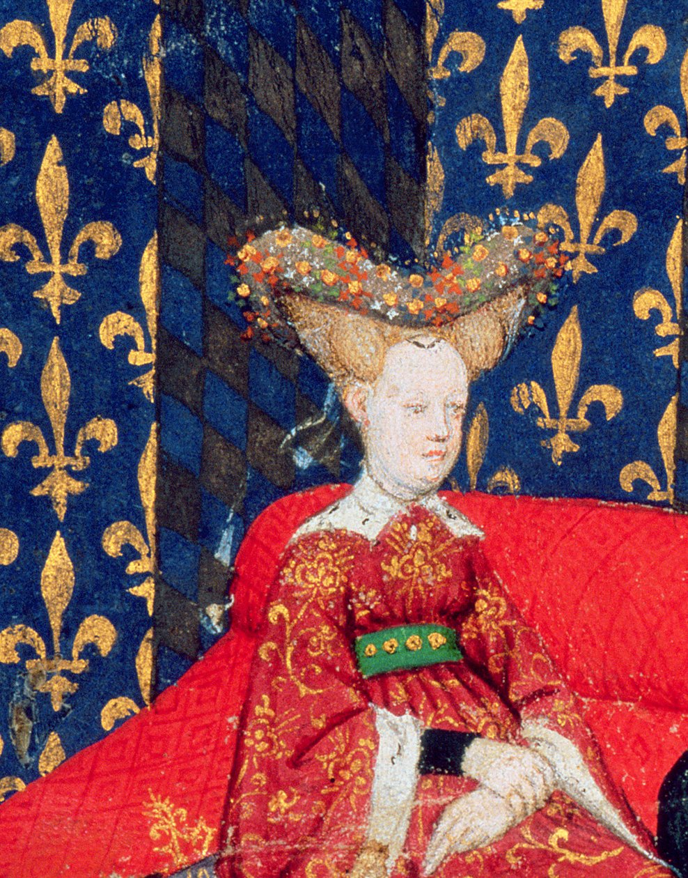 Harl 4431 fol.3 Isabel da Baviera, Rainha da França (1371-1435), dos poemas de Christine de Pisan, c.1410-15 (velino) (detalhe de 53284) de Master of the Cité des Dames
